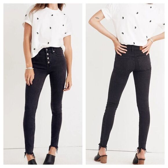 Madewell 9" High-Rise Skinny Jeans in Berkeley Black: Button-Through Edition Sz - Picture 1 of 9